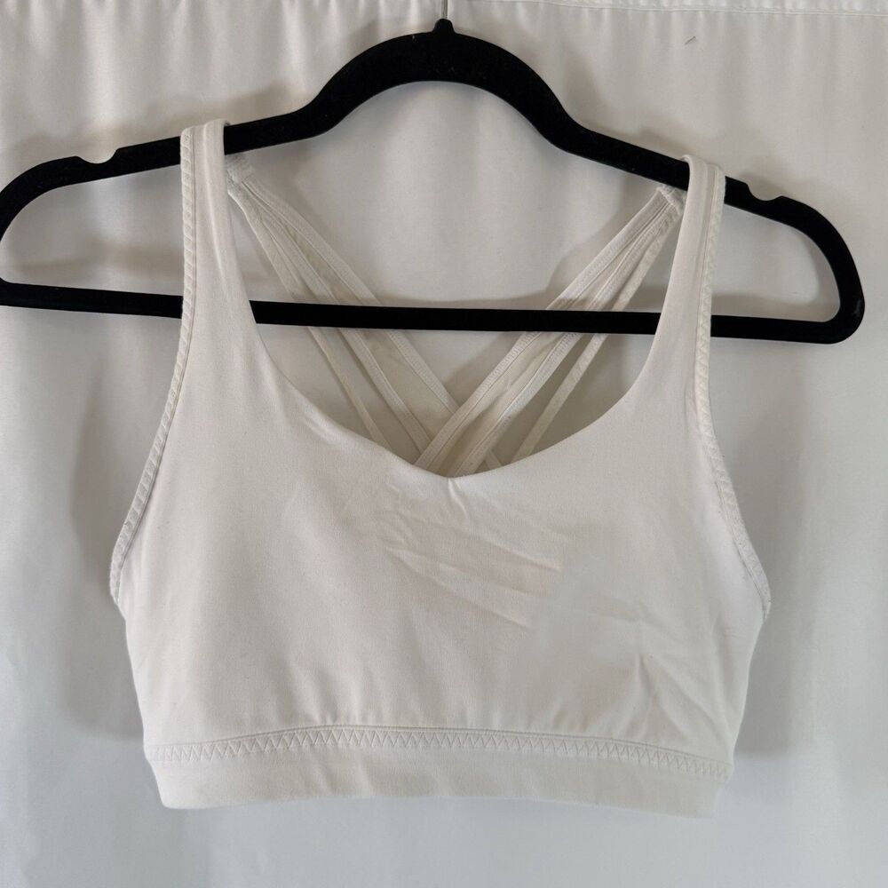 Athleta Sports Bra Women's Small White Strappy Back Round Neck